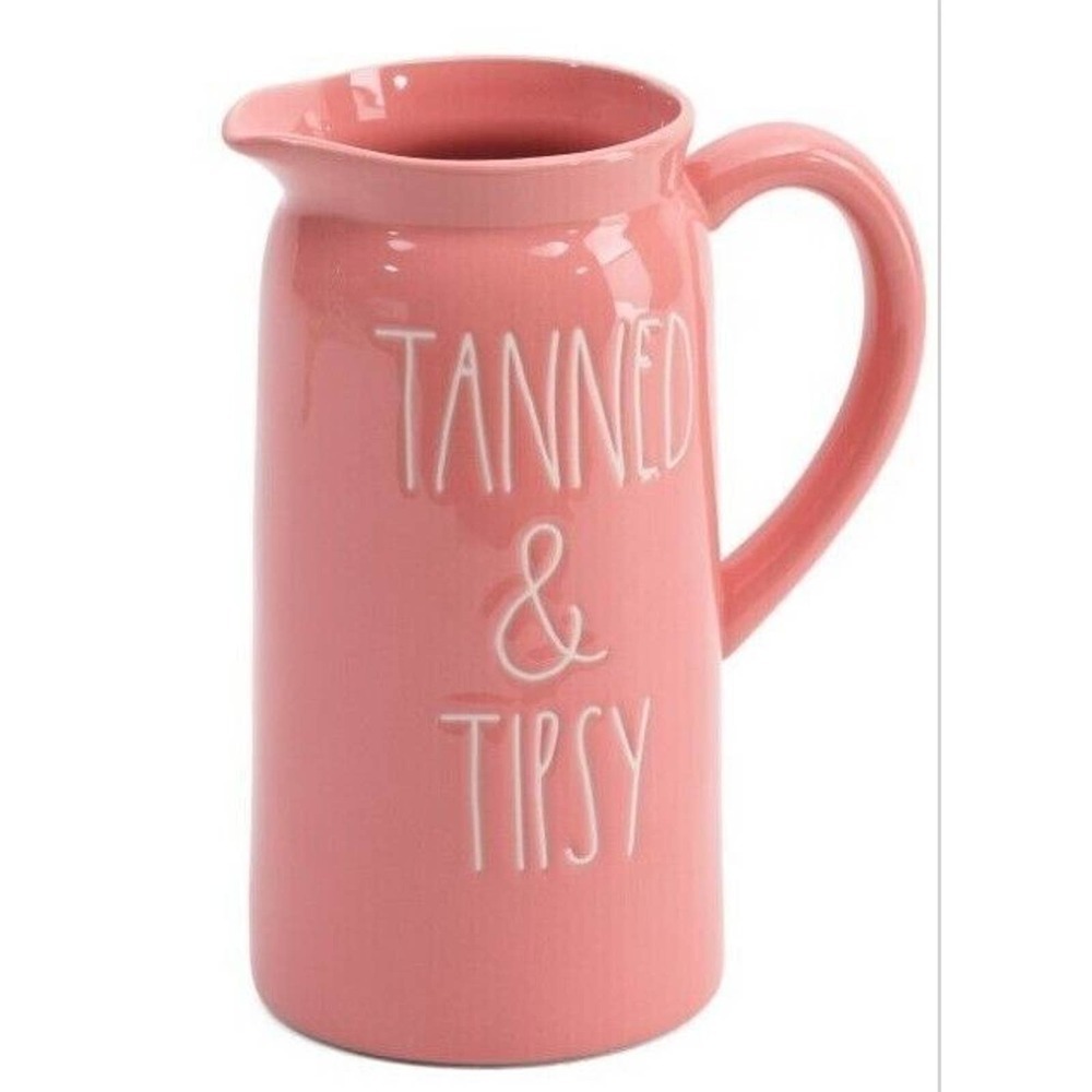 Rae Dunn Tanned and Tipsy Pitcher Pink 9" Tall *Brand New In Box" - Picture 2 of 3